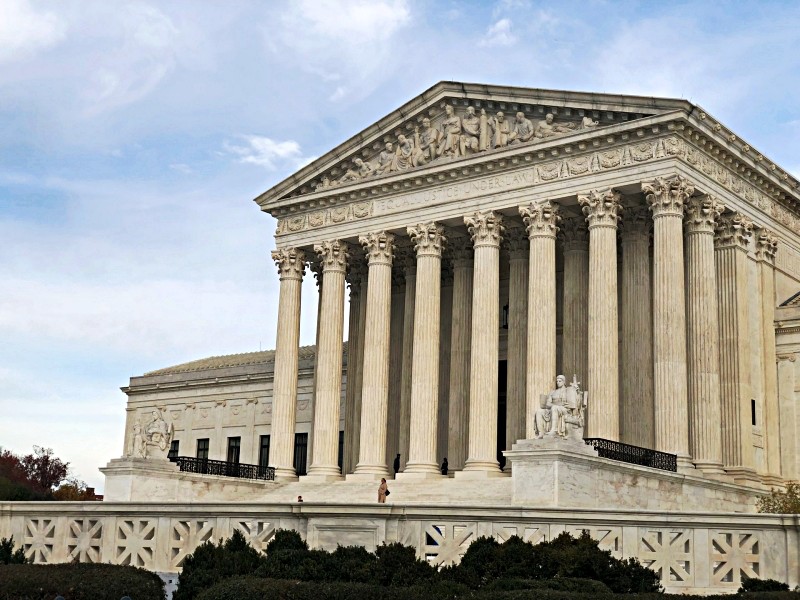 Courthouse building on cloudly day