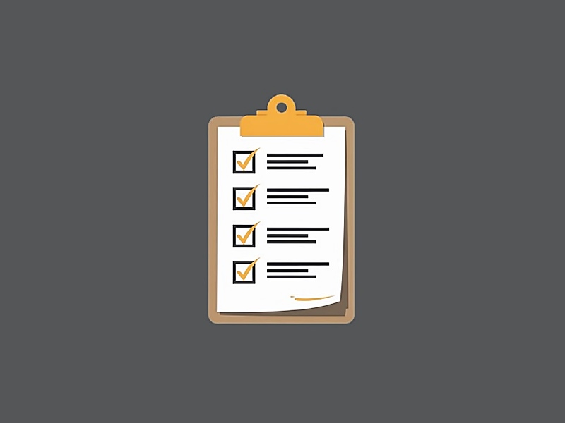 Checklist on clipboard with four yellow check marks